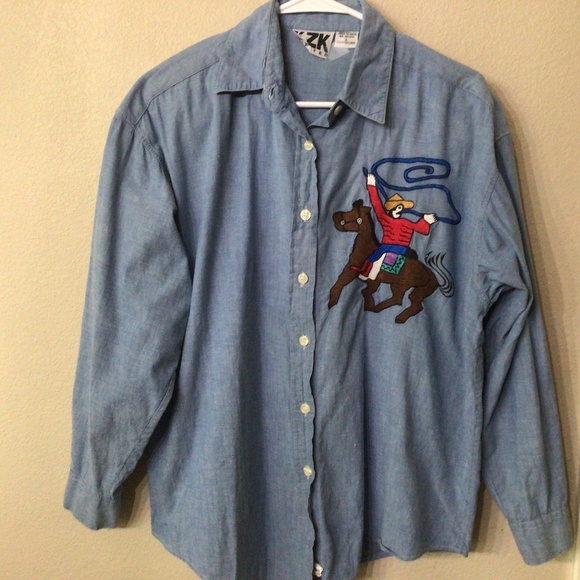 KZK Tops - Vintage KZK western shirt with embroidered horse and cowboy .size L